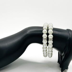 High-Quality Glass Pearl & Rhinestone Stretch Bracelets